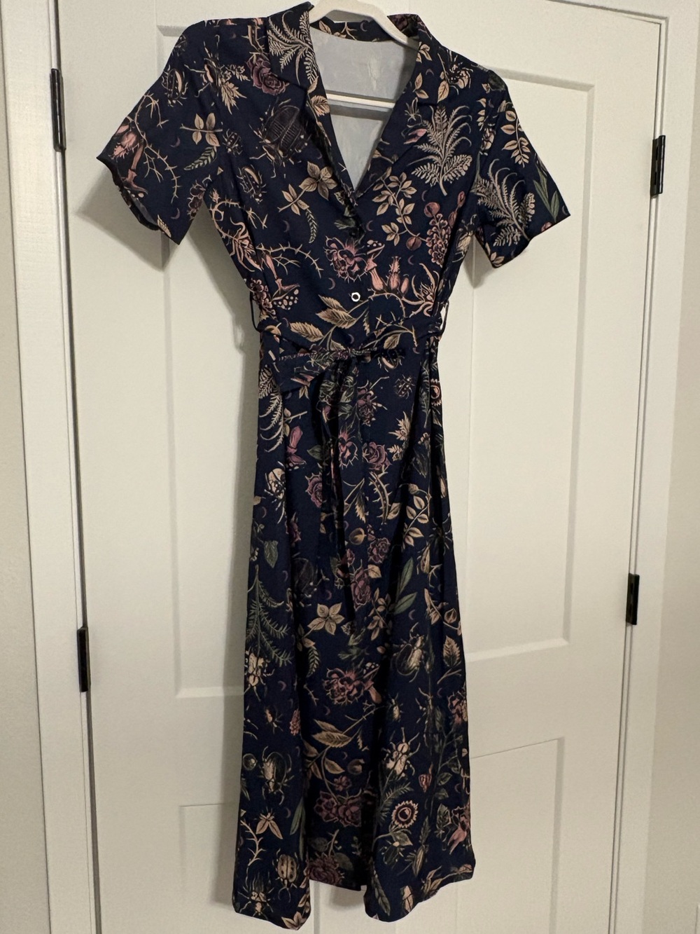 SHEIN Navy Floral Button-Up Midi Dress